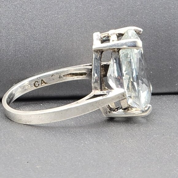 Sterling Silver 925 Lab Created Pear Cut White Sapphire Ring Size 6 Signed CA - Picture 2 of 14